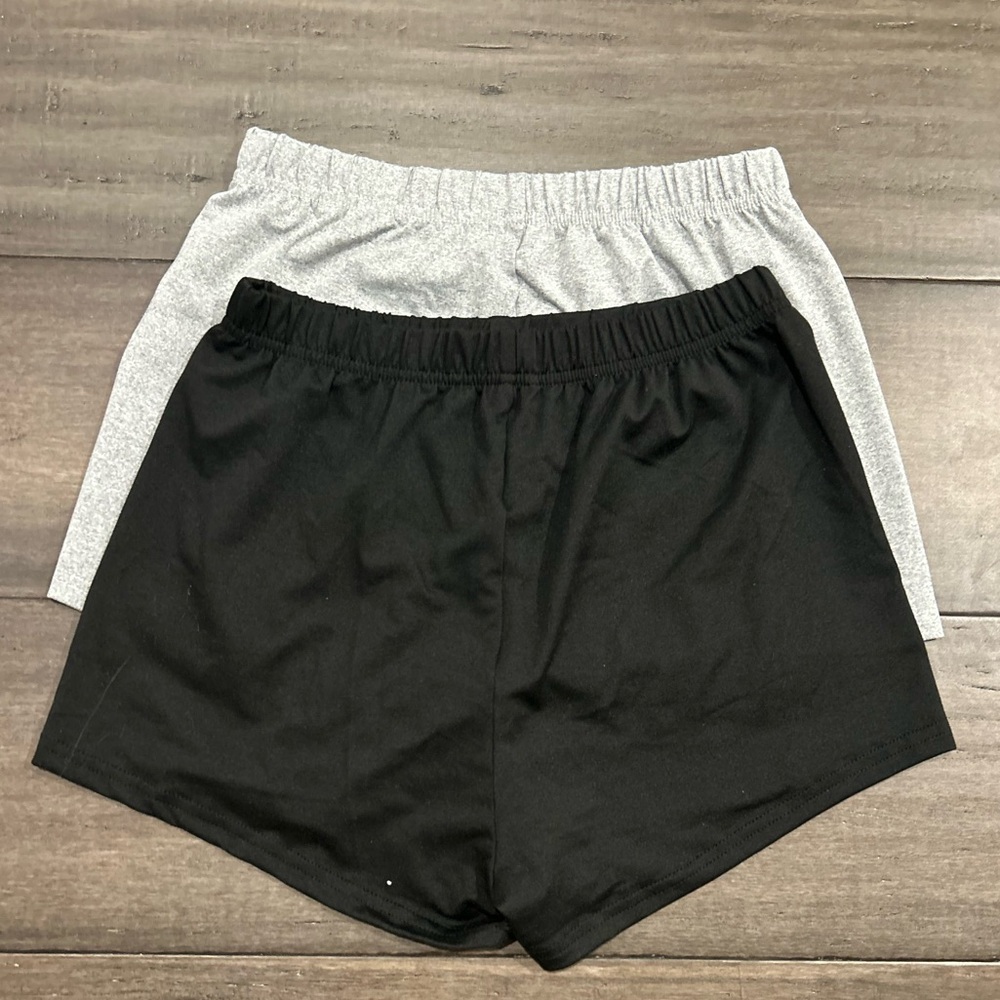 Black and grey comfortable shorts. On the tighter side around legs.